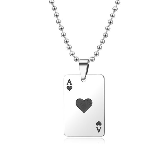 NEW 22" Stainless Steel Ace of Spades Necklace Playing Card Dog Tag - Picture 4 of 10